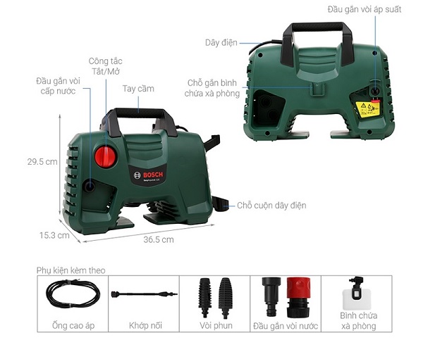 Máy rửa xe ô tô gia đình Bosch Easy Aquatak AQT 120 màu xanh lá cây