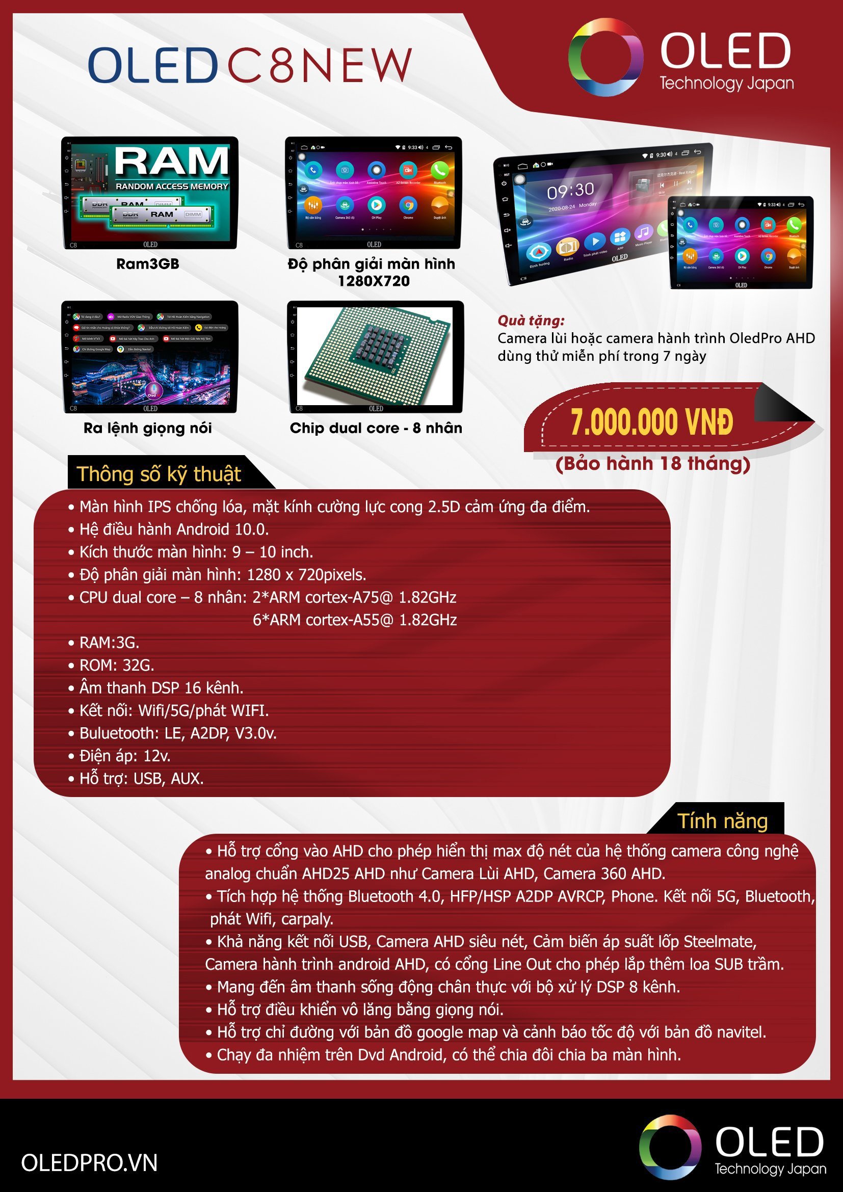 Màn hình Oled C8 New lắp đặt trên xe ô tô