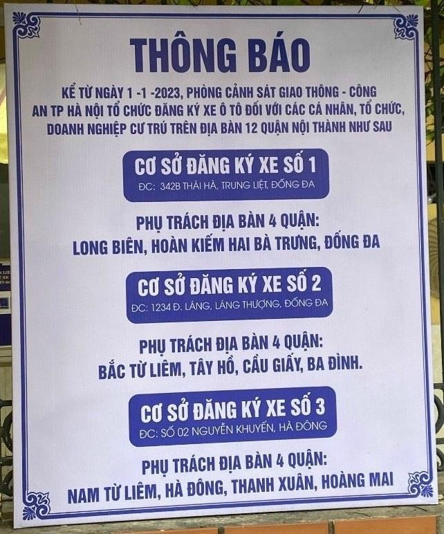 Địa chỉ đăng ký xe ô tô ở các quận tại Hà Nội năm 2025