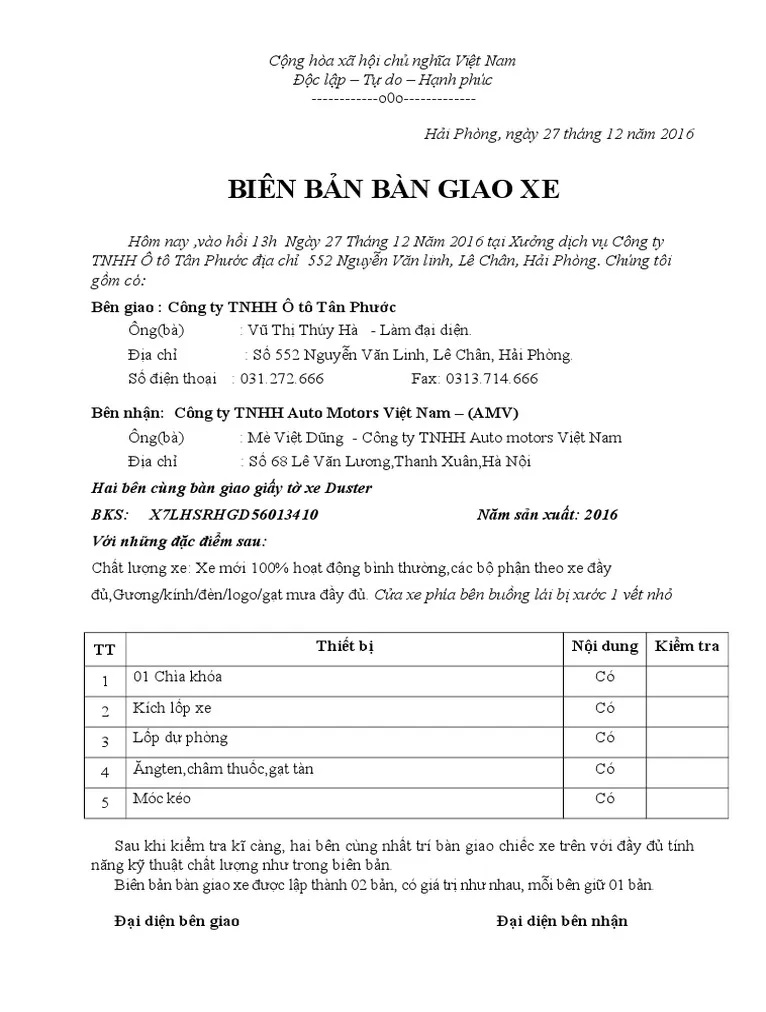 Biên bản giao nhận tài sản xe ô tô: Hiểu rõ để giao dịch an toàn