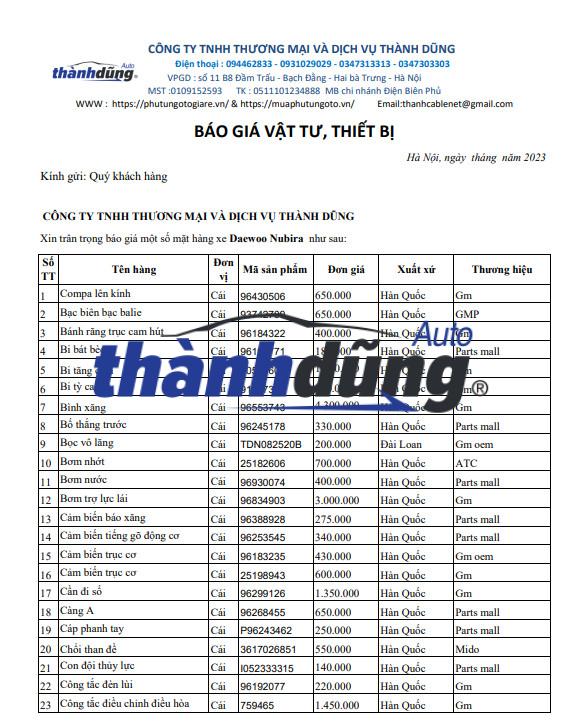 Phụ Tùng Xe Ô Tô Nubira Thanh Dũng: Nguồn Hàng Chất Lượng