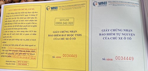 Hình ảnh xe ô tô và các giấy tờ liên quan đến bảo hiểm bắt buộc xe ô tô tại Việt Nam