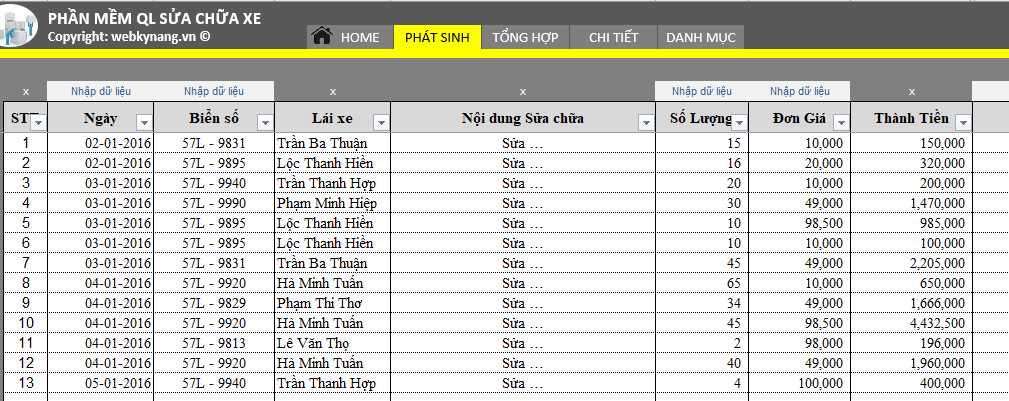 Quản Lý Sửa Chữa Xe Ô Tô Hiệu Quả Với Excel