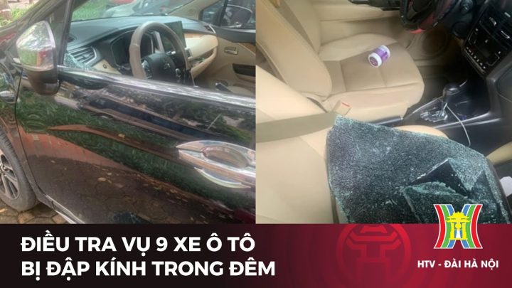 Chiếc xe ô tô bị đập vỡ kính cửa bên cạnh